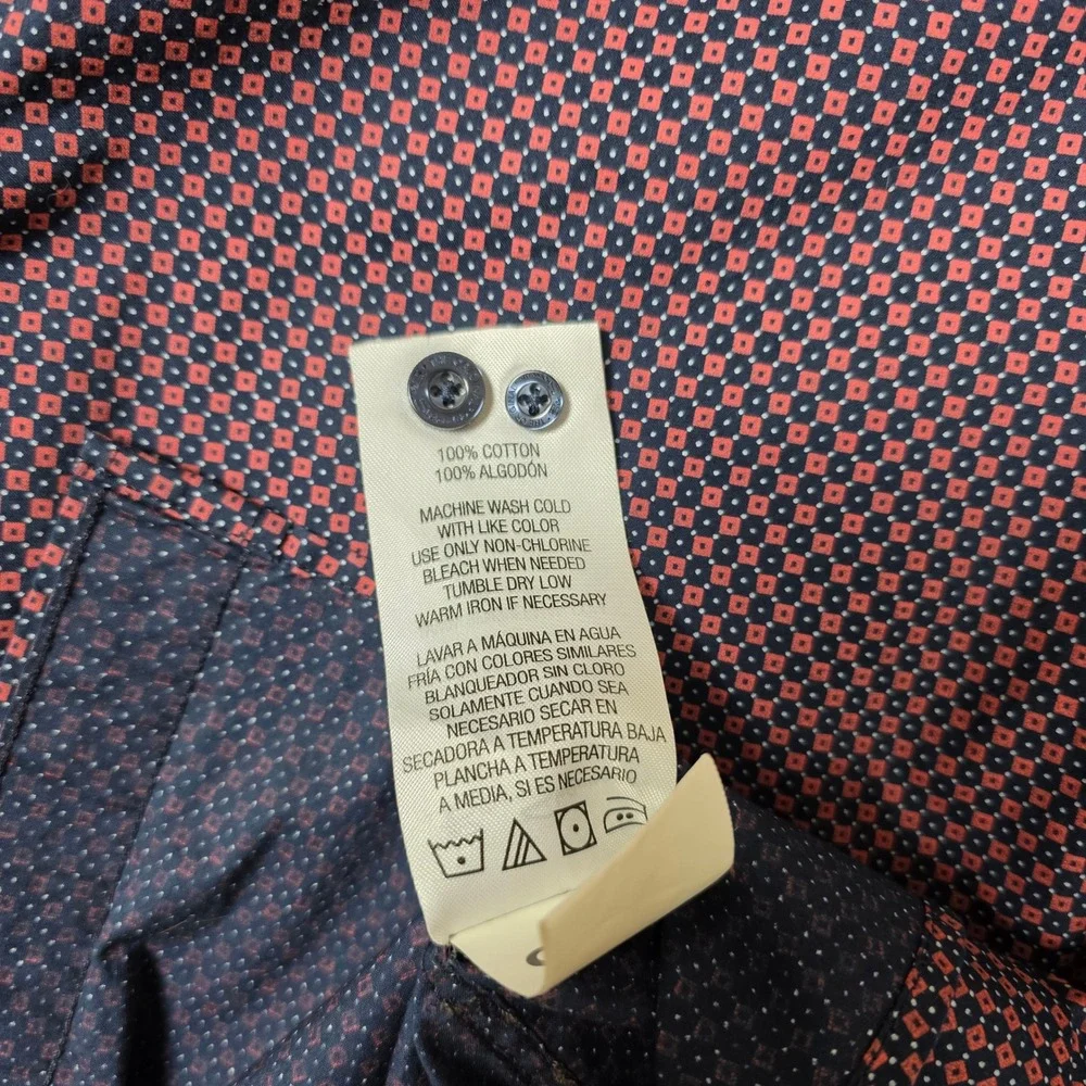 Ben Sherman Button Down Geometric Split Spot Print Mens M Red Navy Office Casual